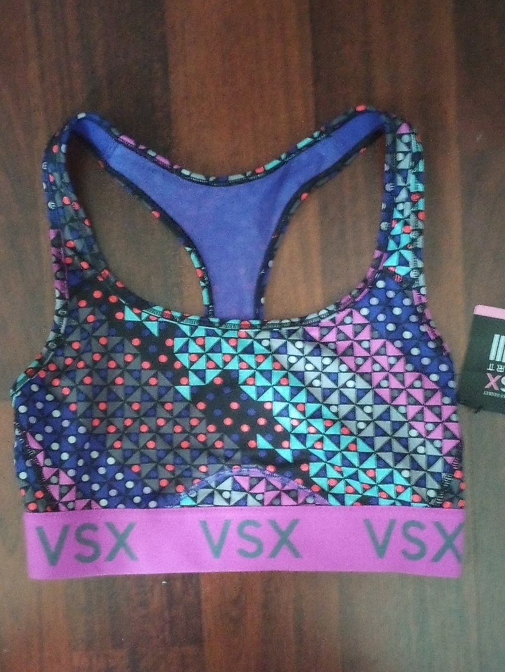 NWT VSX The Player Multicolor Geometric & Polka Dot Racerback Sports Bra S